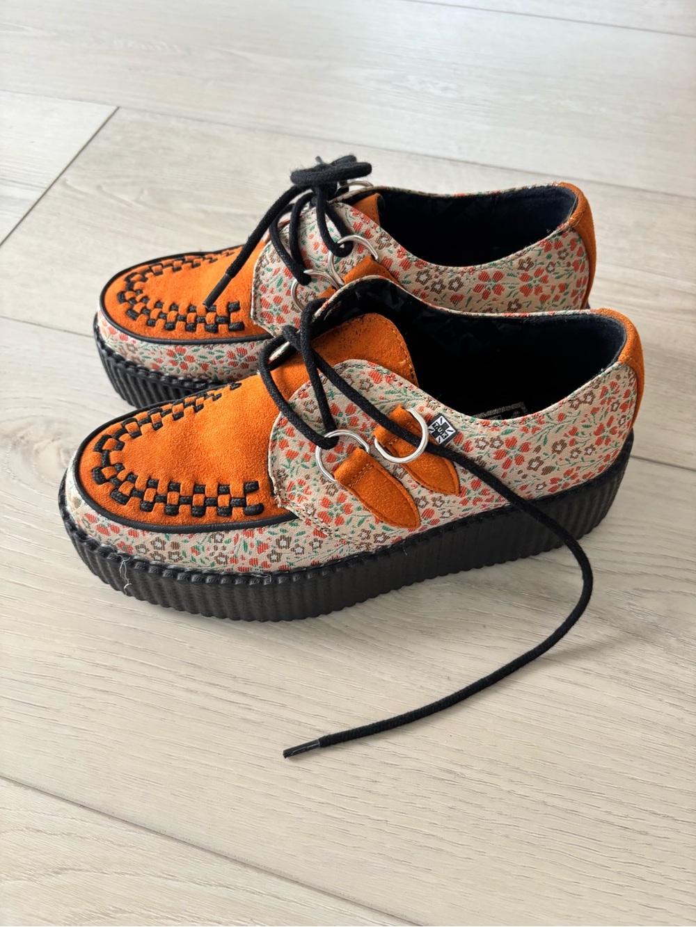 tuk Orange Floral Platform Creeper Sneakers